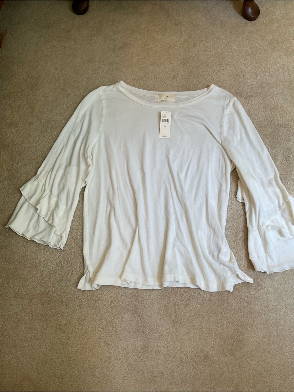T.La White Long Sleeve Ruffle Bell Sleeve Top 19” by 21”